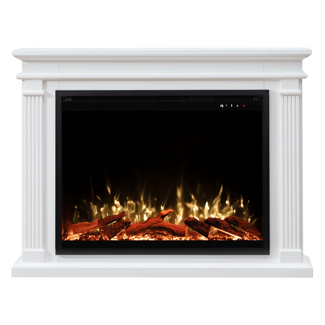 Fireplug Pro 33 Inch Smart Electric Fireplace with White Encase Surround Mantel