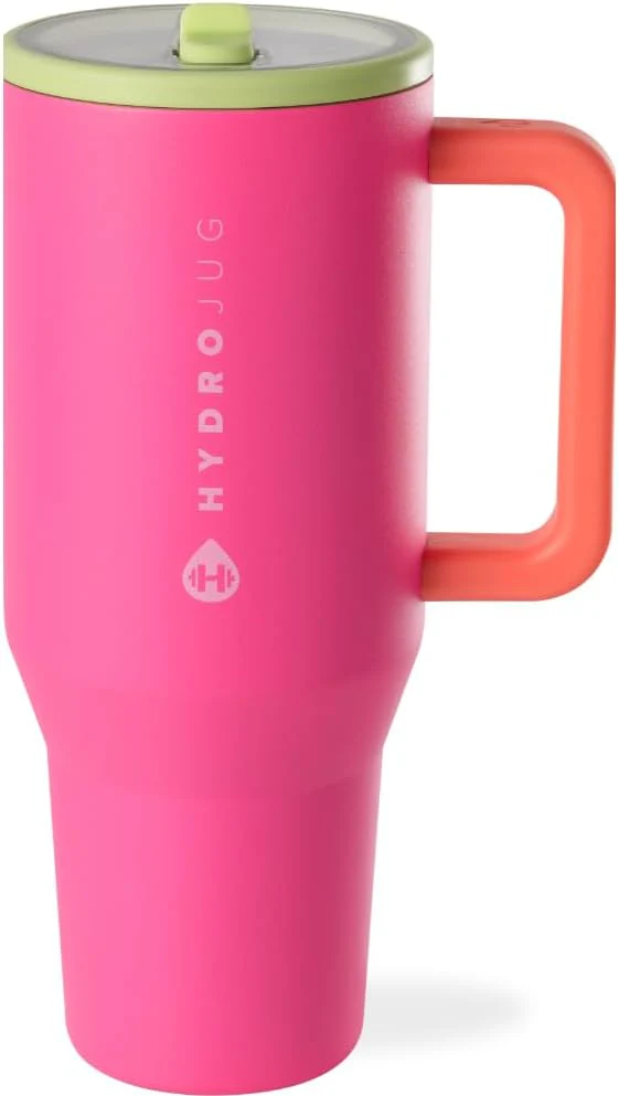 40 oz Water Bottle with Handle & Flip Straw - Fits in Cup Holder, Leak Resistant Tumbler-Reusable Insulated Stainless Steel & Rubber Base