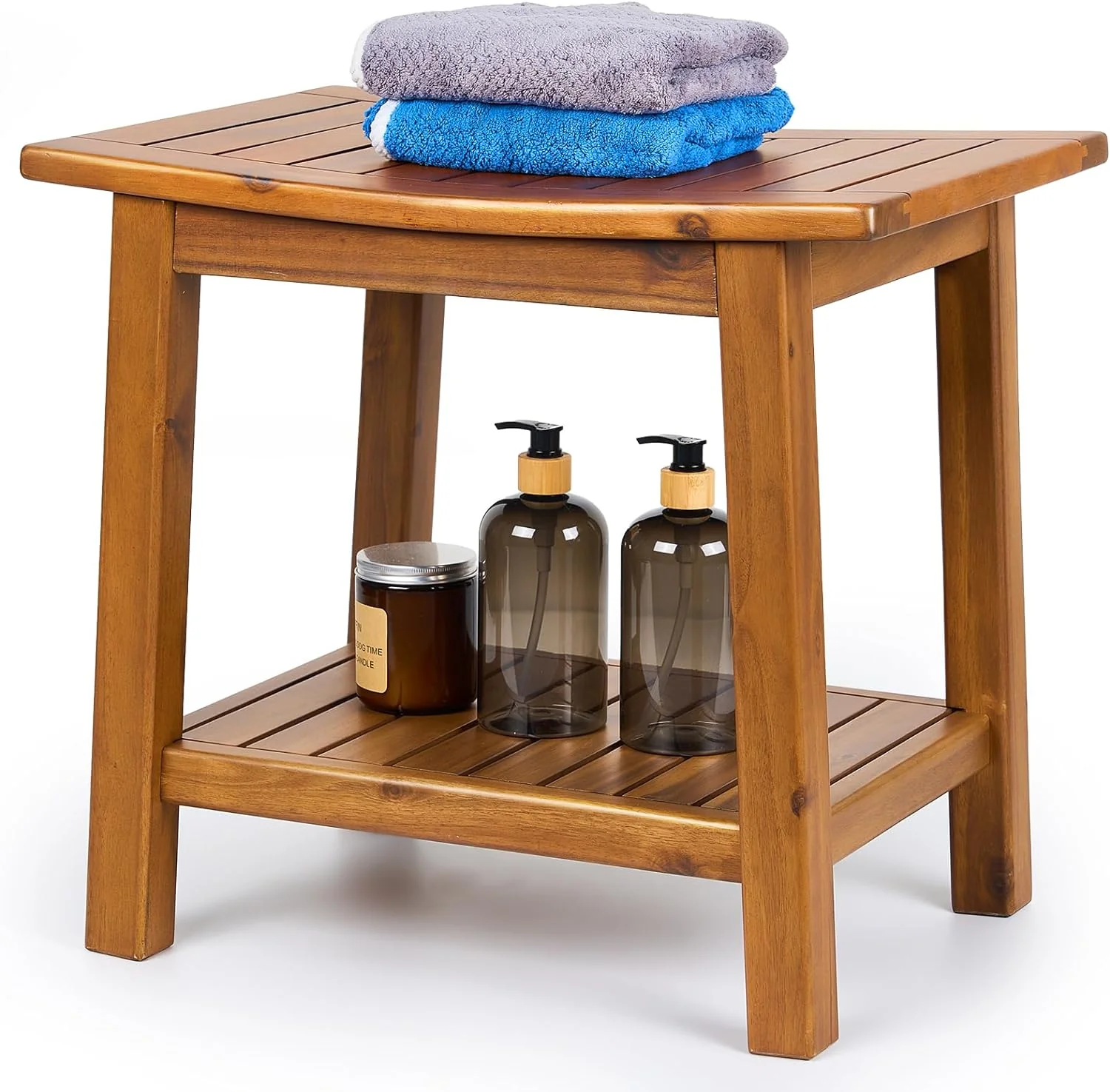 Solid Wood Shower Stool Waterproof Shower Seat with Storage Shelf, Shower Bench, 20