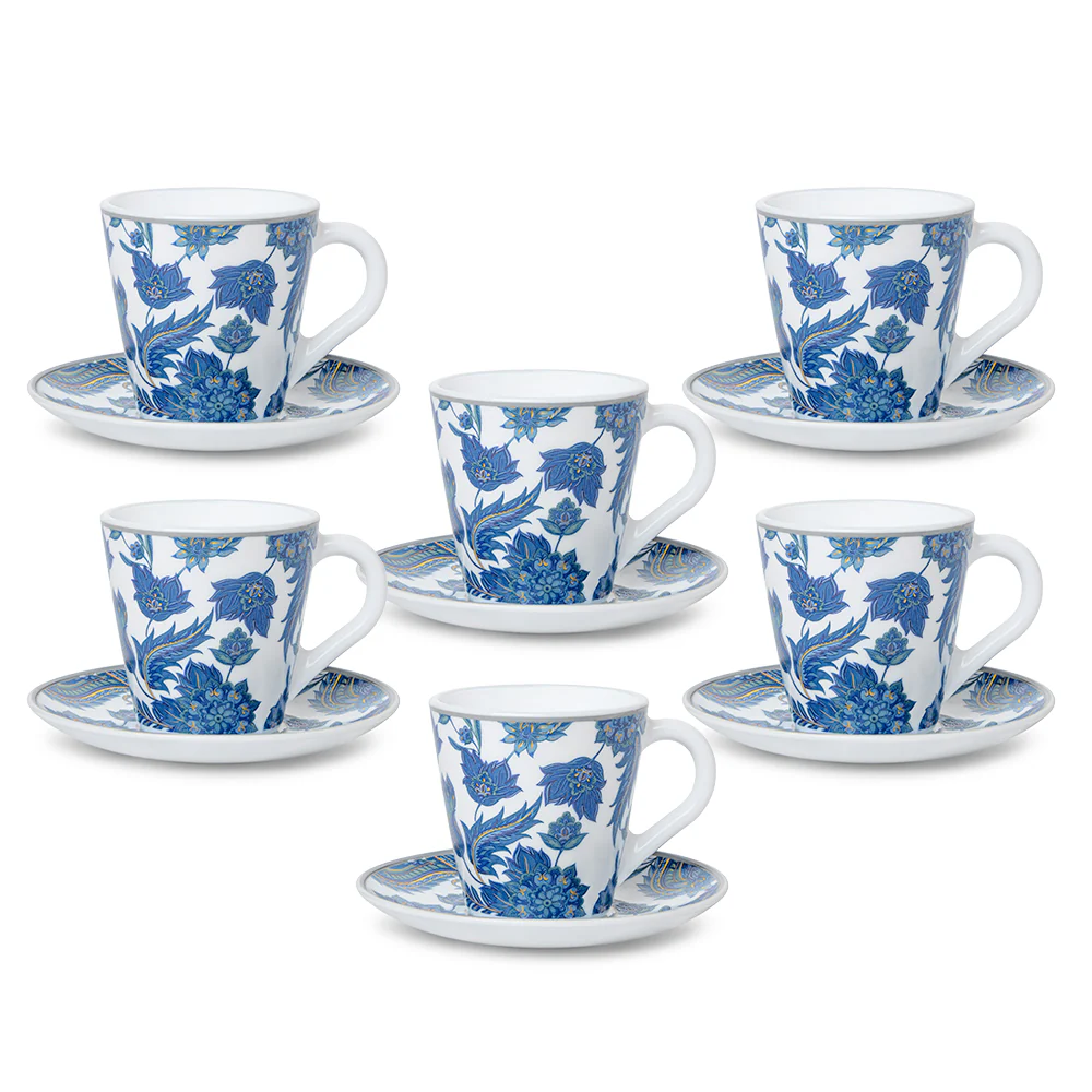 Larah By Borosil New Iris Mug n Saucer Set, 160ml x 12