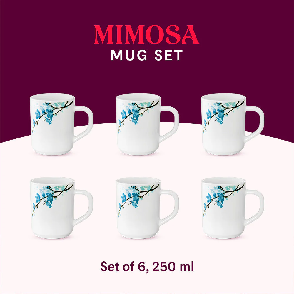 Larah by Borosil Mimosa Mug Set, 180ml x 6