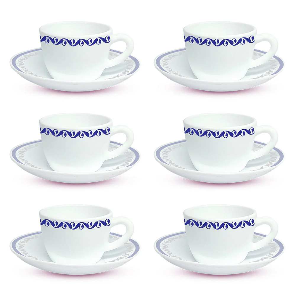 Larah by Borosil Jazzblue Cup n Saucer Set, 140ml x 8