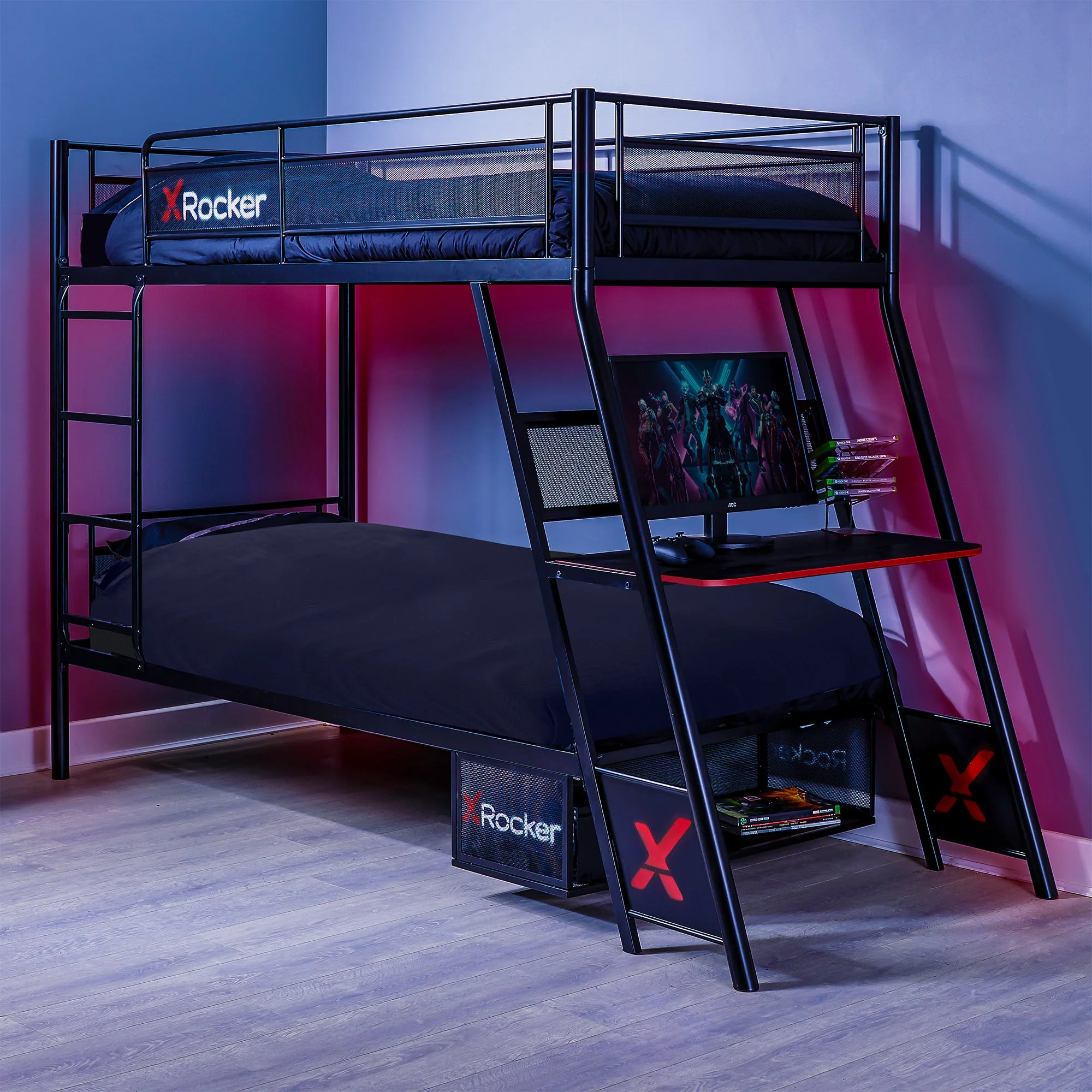 Armada Gaming Bunk Bed with Gaming Desk - Black