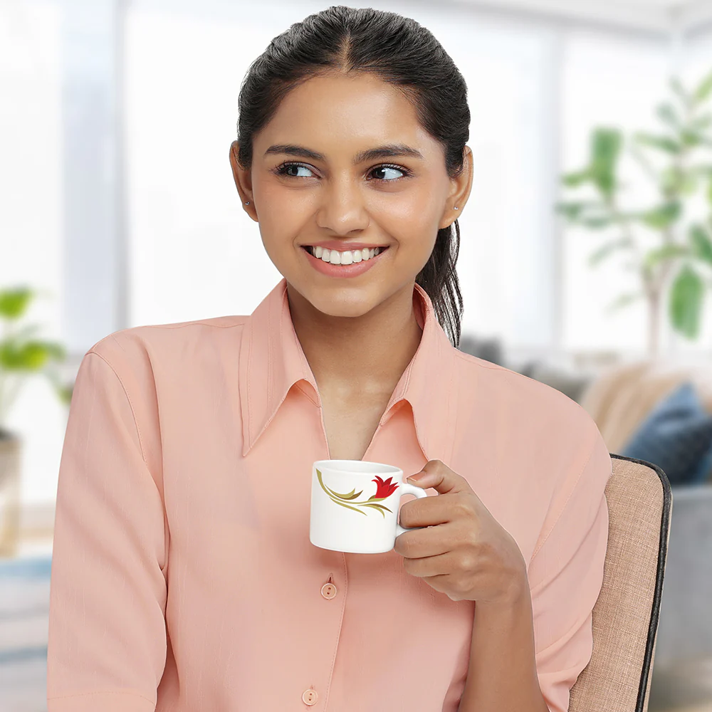 Larah by Borosil Red Lily Mug Set, 100ml x 6