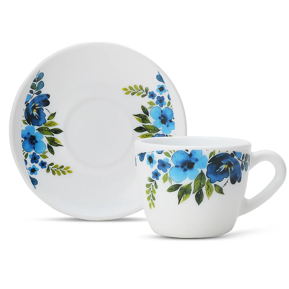 Larah by Borosil Pansy Cup n Saucer Set, 90ml x 12