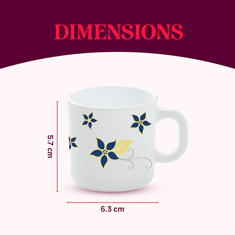 Larah by Borosil Viva Mug Set, 100ml x 6