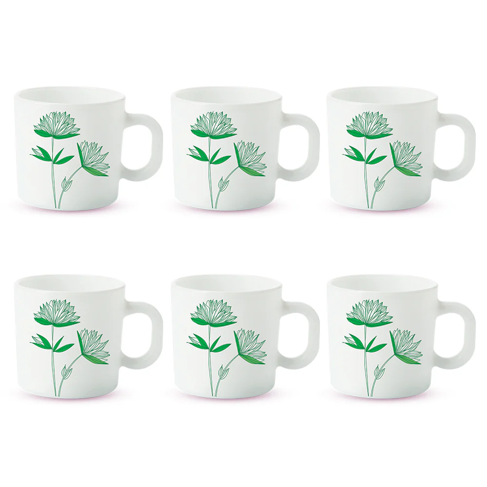 Larah by Borosil Green Lily Mug Set, 100ml x 6