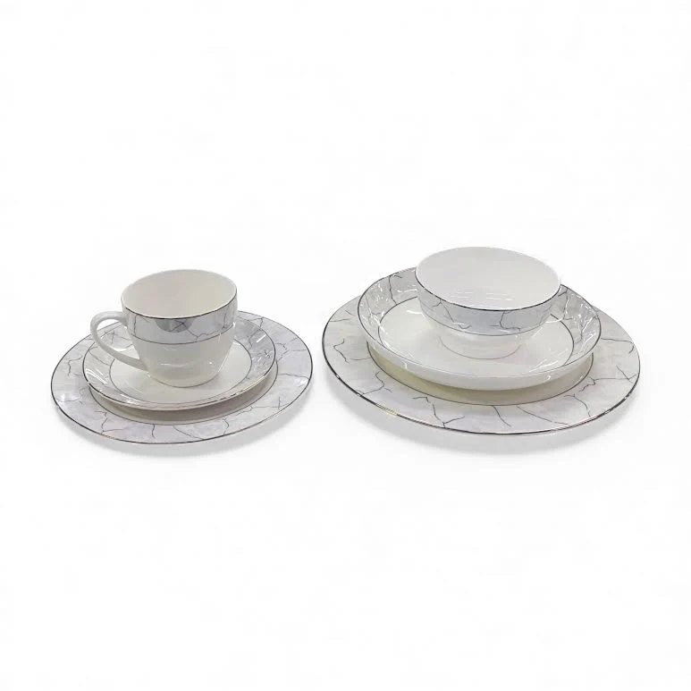 36 Piece New Bone Marble Design Dinner Set White