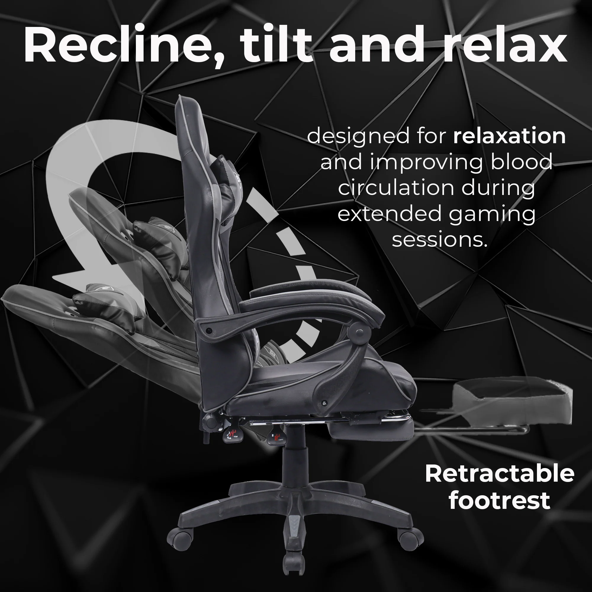 Neo Gaming Chair Grey & Black PU Leather with Footrest