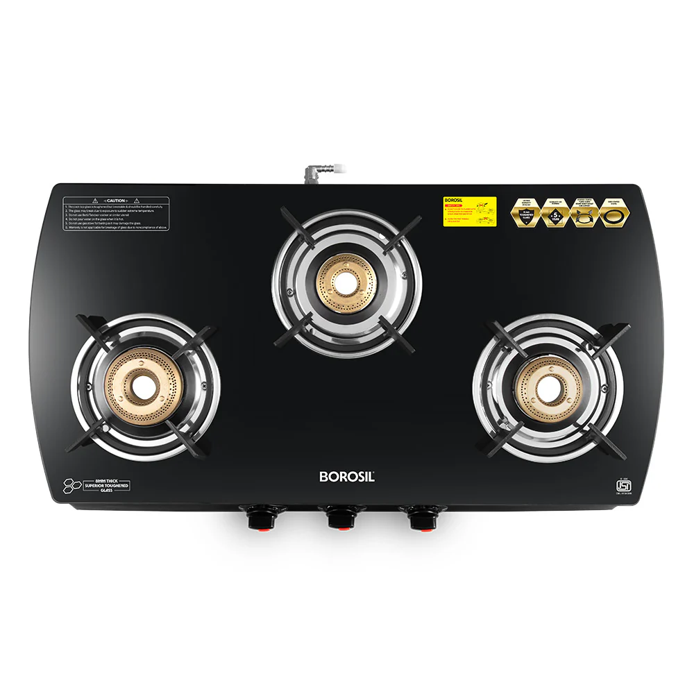 Borosil Prima Glass-top Gas stove, 3 Burners