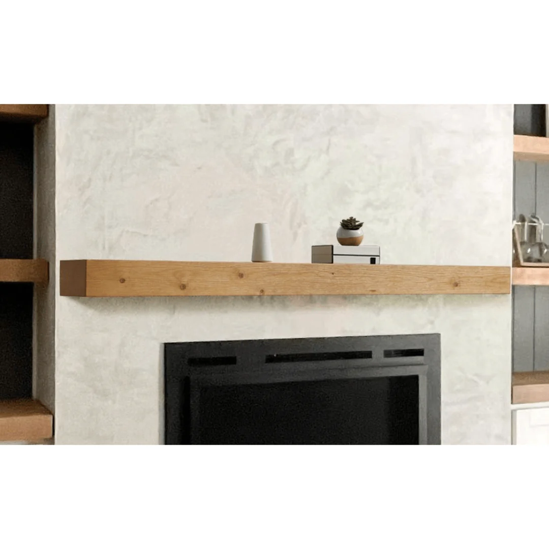 Encase Floating Natural Electric Fireplace Wood Mantel