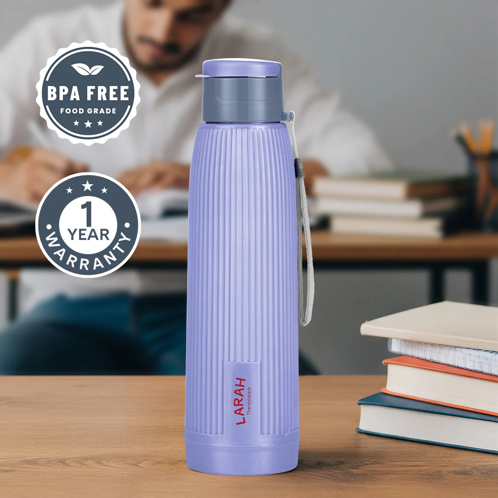 Larah Lava Fluted PU Thermoware Bottle, 700 ml, Violet