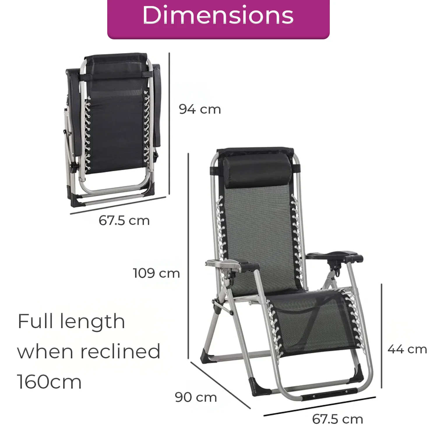 Neo Black Zero Gravity Sun Lounger With Padded Cushions Set of Two