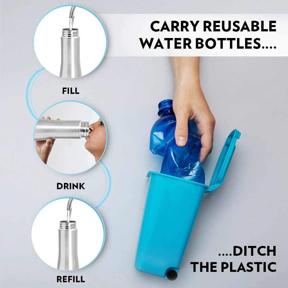 Borosil Swan Stainless Steel Single Wall Bottle, 1 L