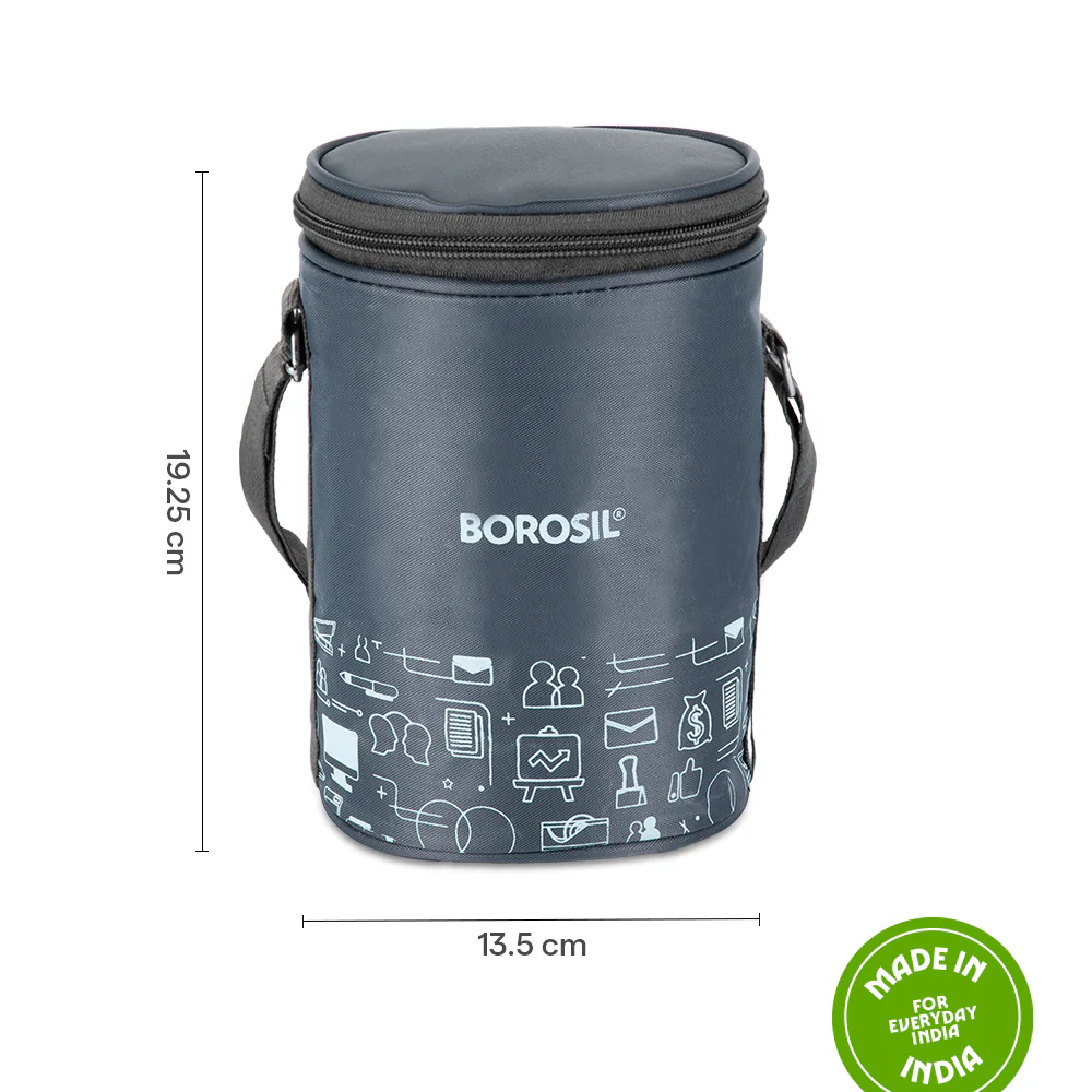 Borosil CarryFresh Lunch Bag For Lunch Box Set of 2, (280ml x 2 + 180ml), Flat (Only Bag)