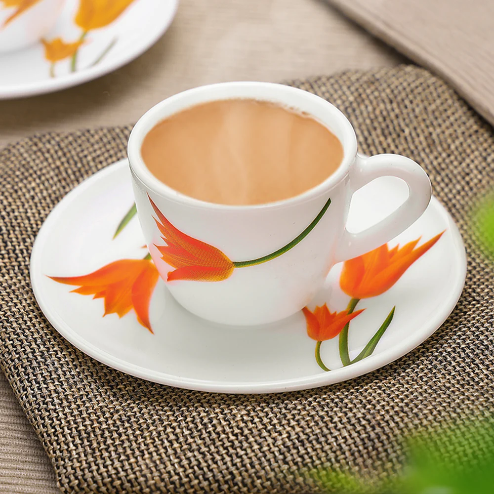 Larah by Borosil Firefly Cup n Saucer Set, 90ml x 12