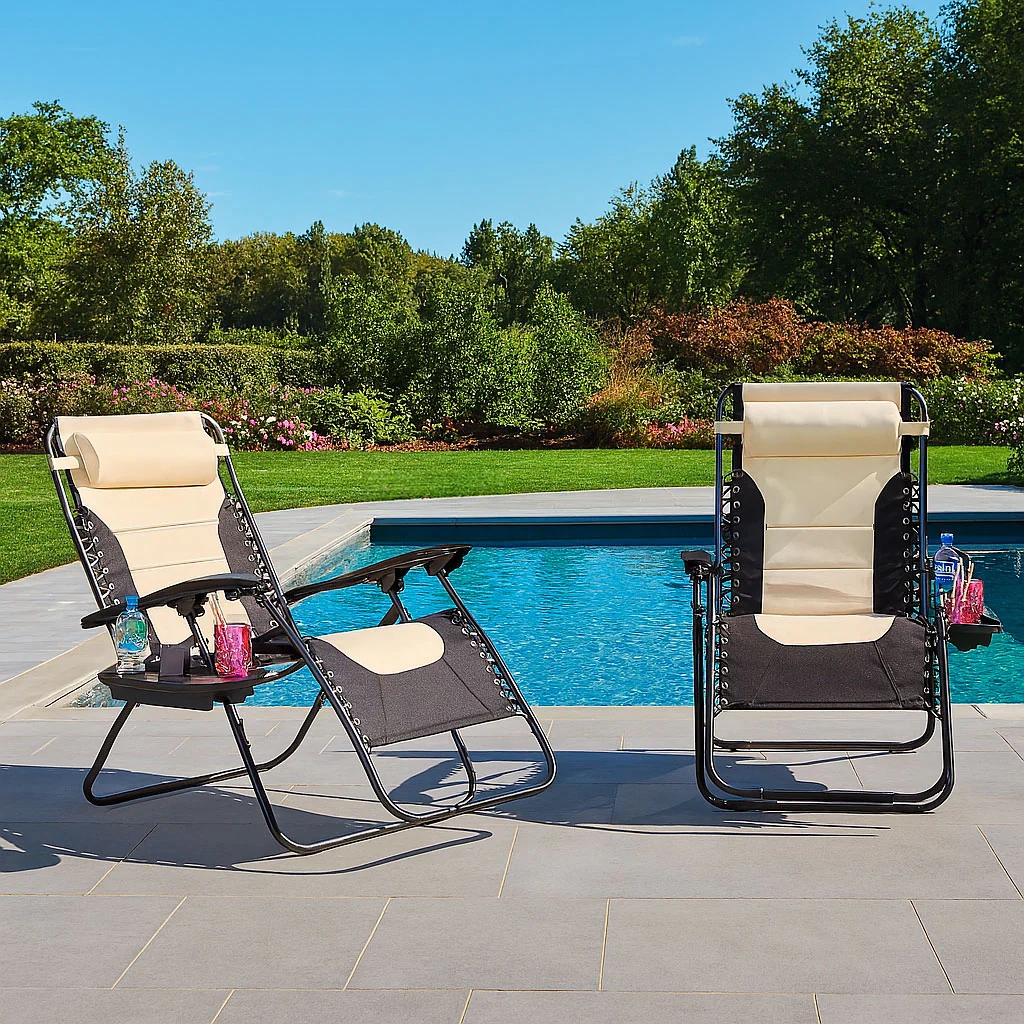 Neo Pair of Outdoor Zero Gravity XL Sun Loungers - Cream