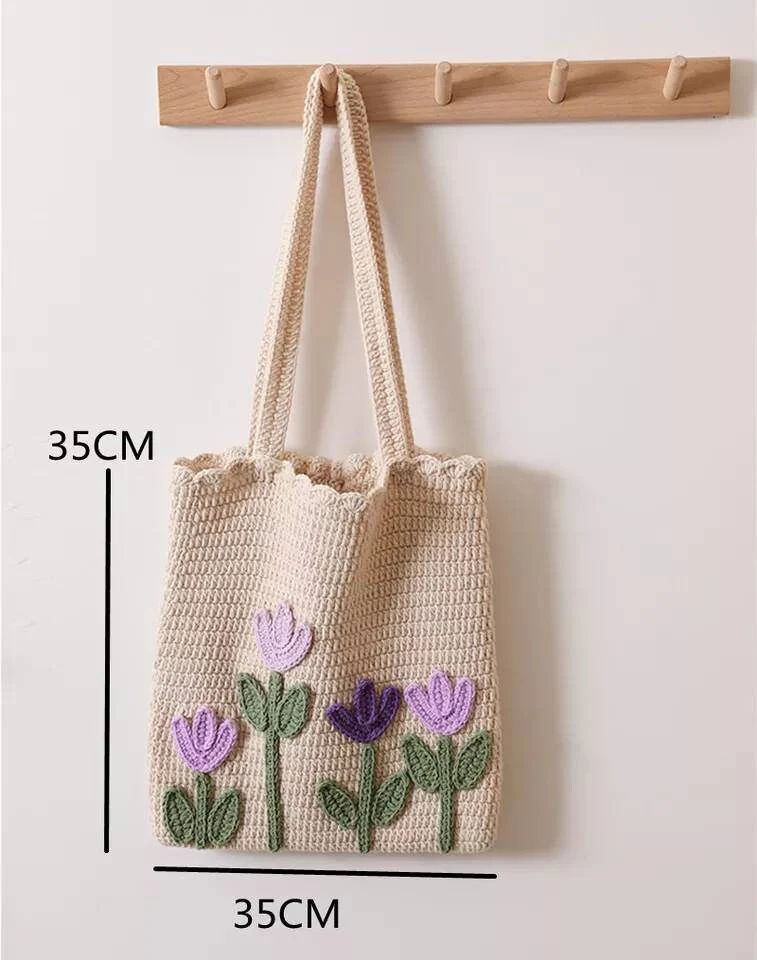 Tulip Flower Yarn Crochet Shoulder Bag Ecofriendly Gift