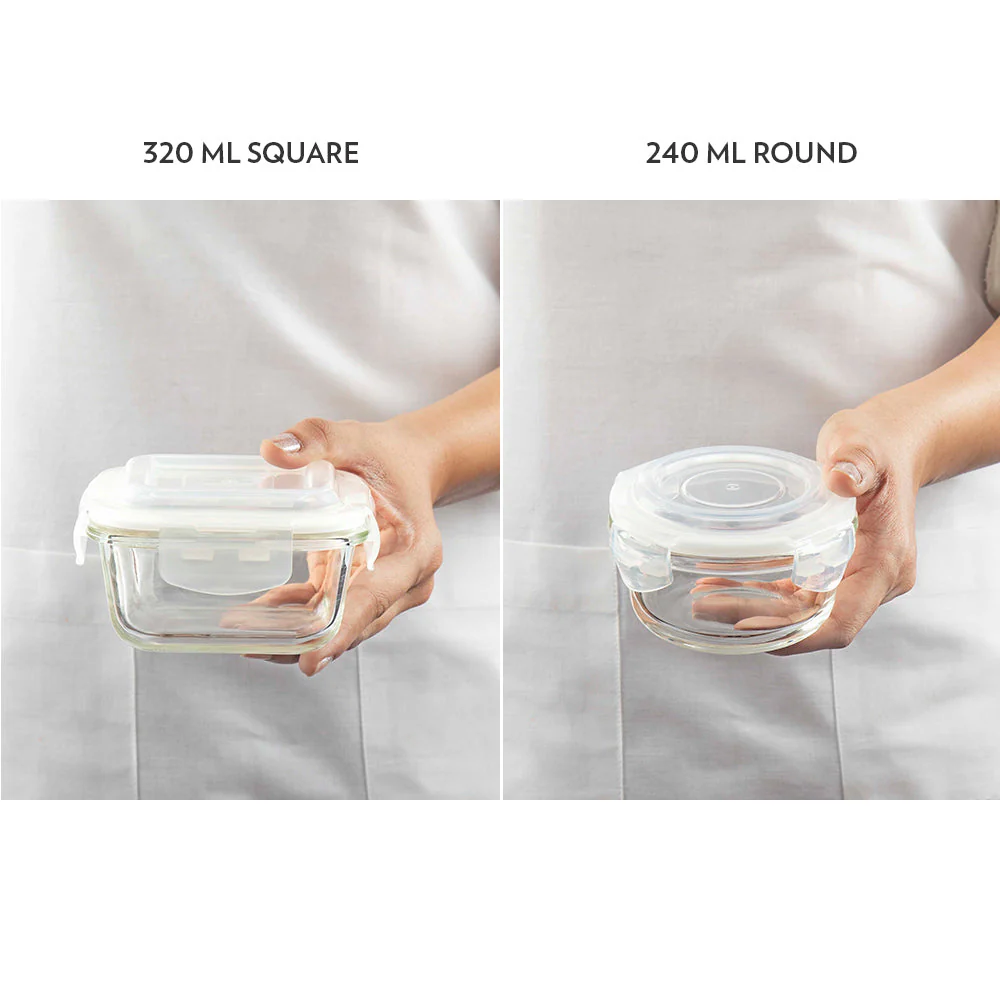 Steller Universal Glass Lunch Box, Set of 4 (320ml x 2 + 240ml x 2)