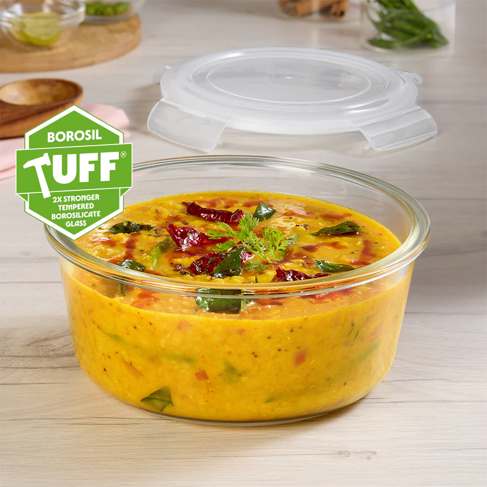 Borosil Tuff-Glass Klip n Store, Round Container
