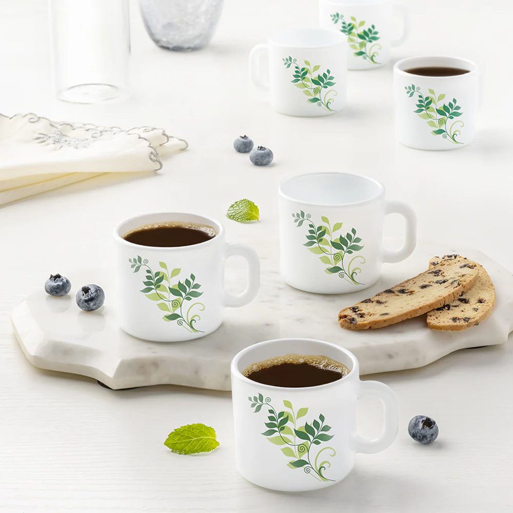 Larah by Borosil Fern Mug Set, 100ml x 6