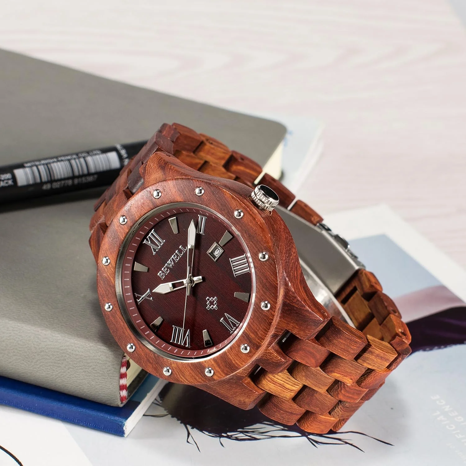 Men's Wooden Watches Handmade Analog Quartz Luminous Wristwatch