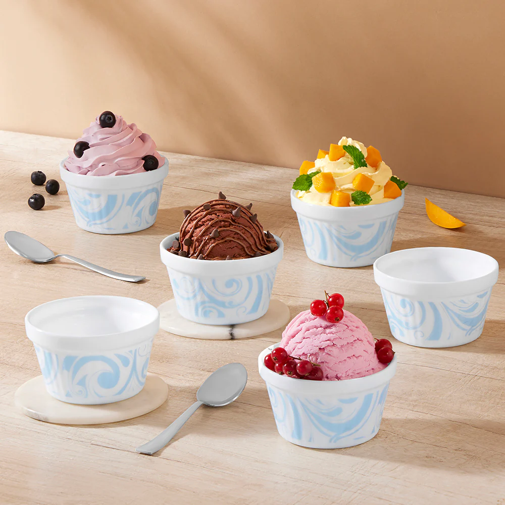 Larah by Borosil Frosty Blue Ice Cream Bowl Set, 6 pc