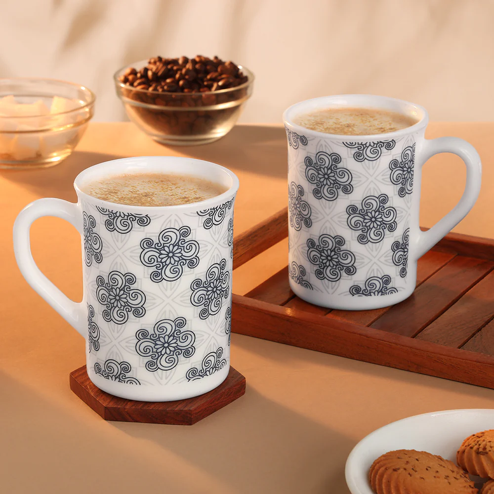 Larah By Borosil Kuba Grey Mug Set, 350ml x 2