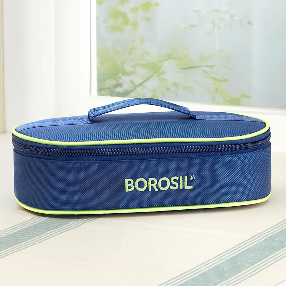 Borosil Blue Flat Lunch Bag, Round, For Set of 2, (400ml) (Only Bag)