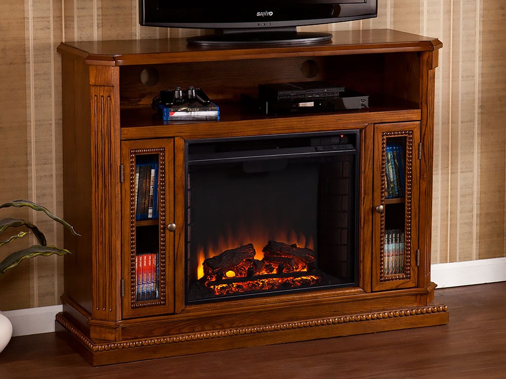 Atkinson Electric Fireplace Media Console in Rich Brown Oak