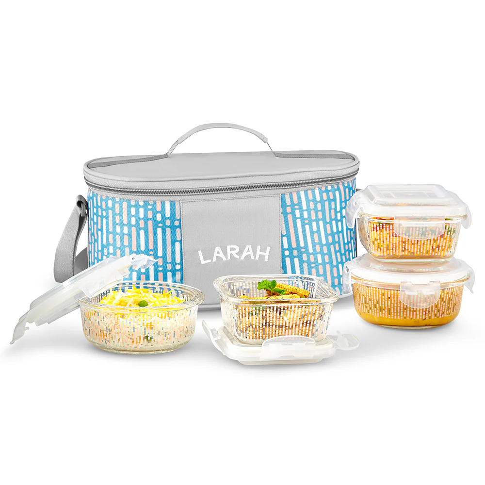Larah Vogue Glass Lunchbox, 320ml x 2 + 400ml x 2