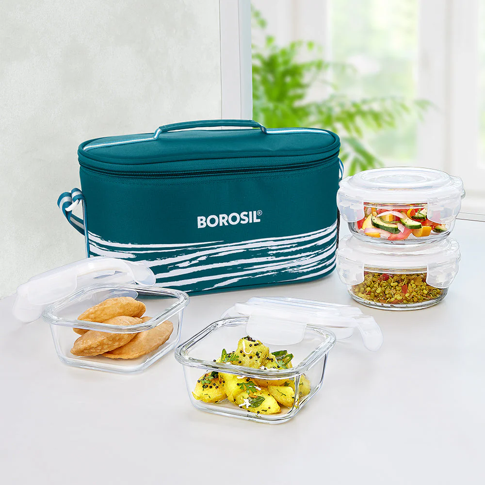 Steller Glass Lunch Box, 4 Pcs, Set of 4 (320ml x 2 + 400ml x 2)