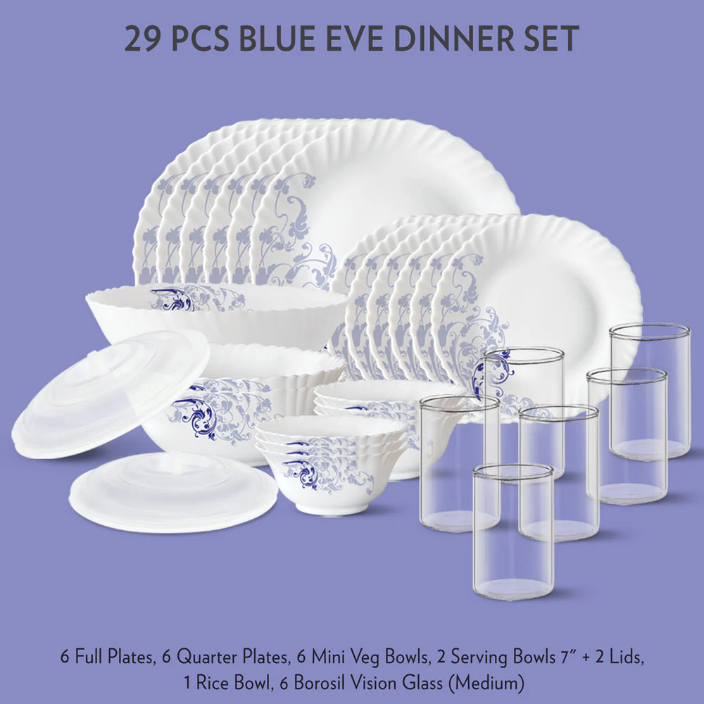 Larah by Borosil Blue Eve Dinner Set, 23 pc