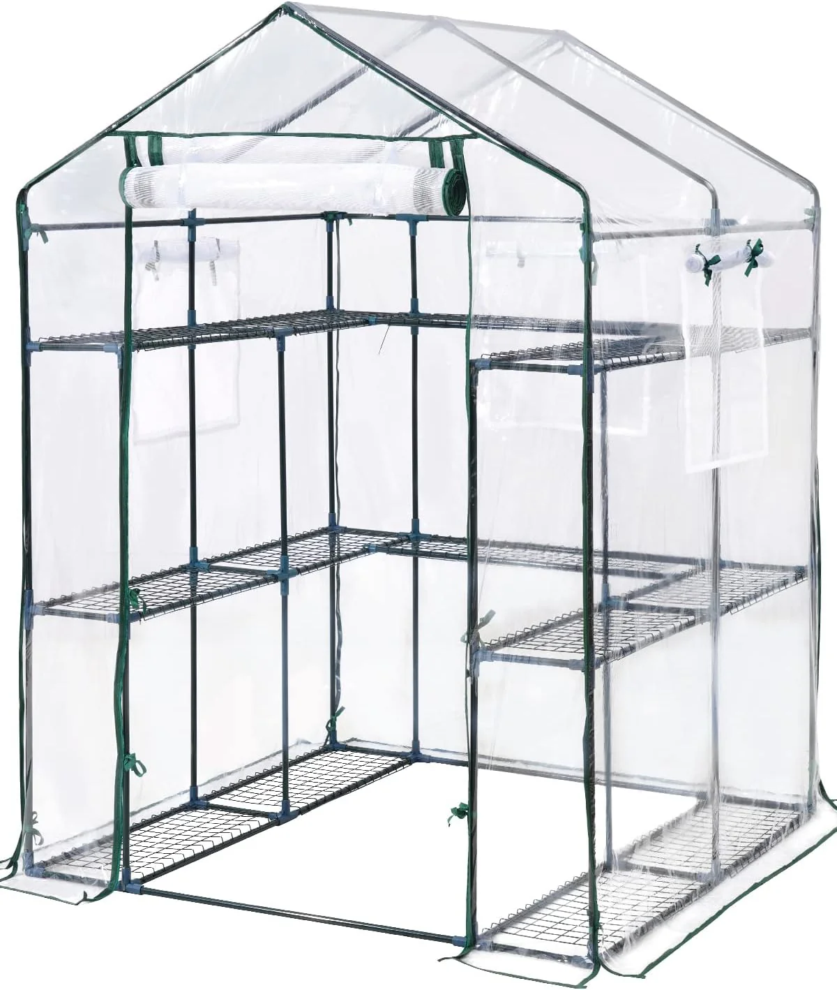 Walk-in Greenhouse for Outdoors, Thickened PE Cover & Heavy Duty Powder-Coated Steel, w/ Zippered Mesh Door & Screen Windows