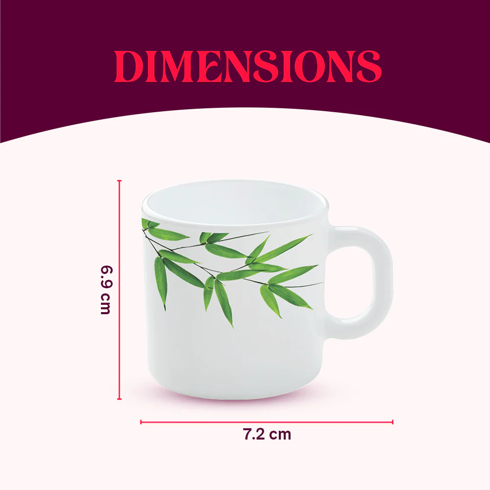 Larah by Borosil Bamboo Leaves Mug Set, 180ml x 6