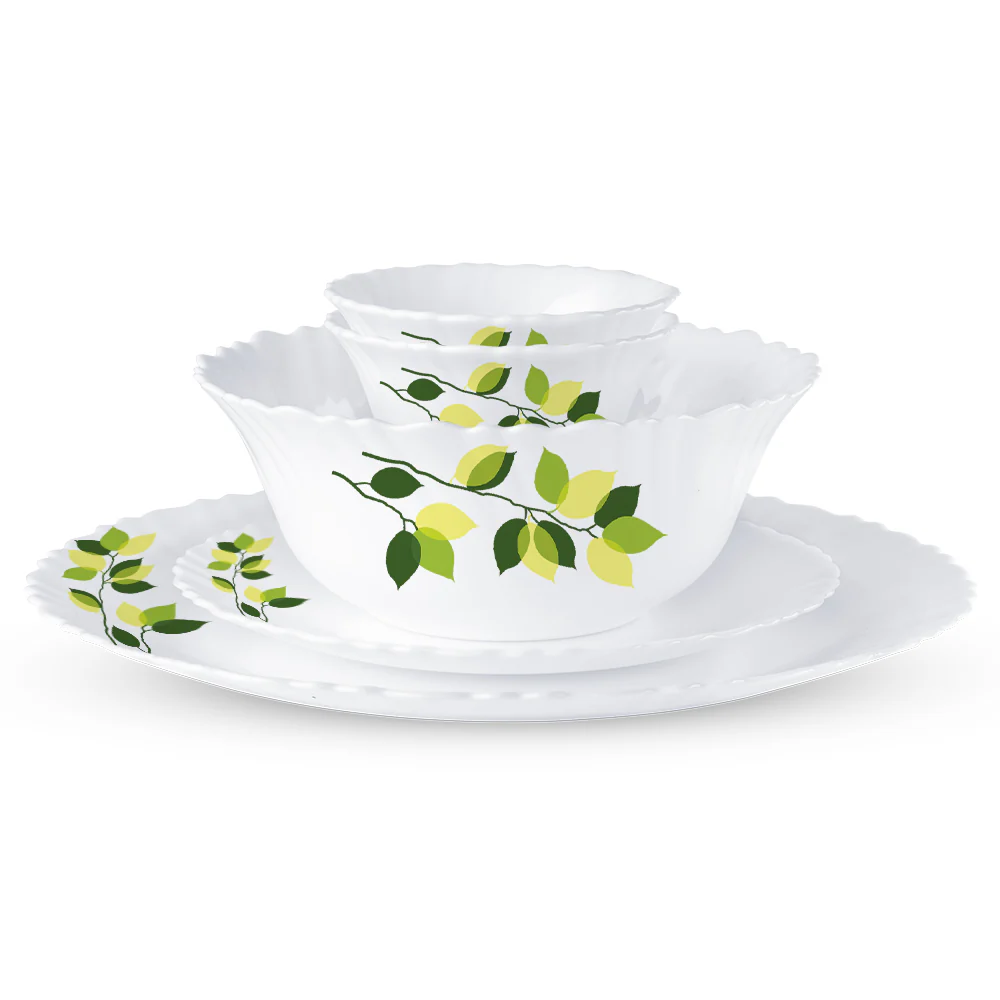Larah by Borosil Green Leaves 47 pc Dinner Set