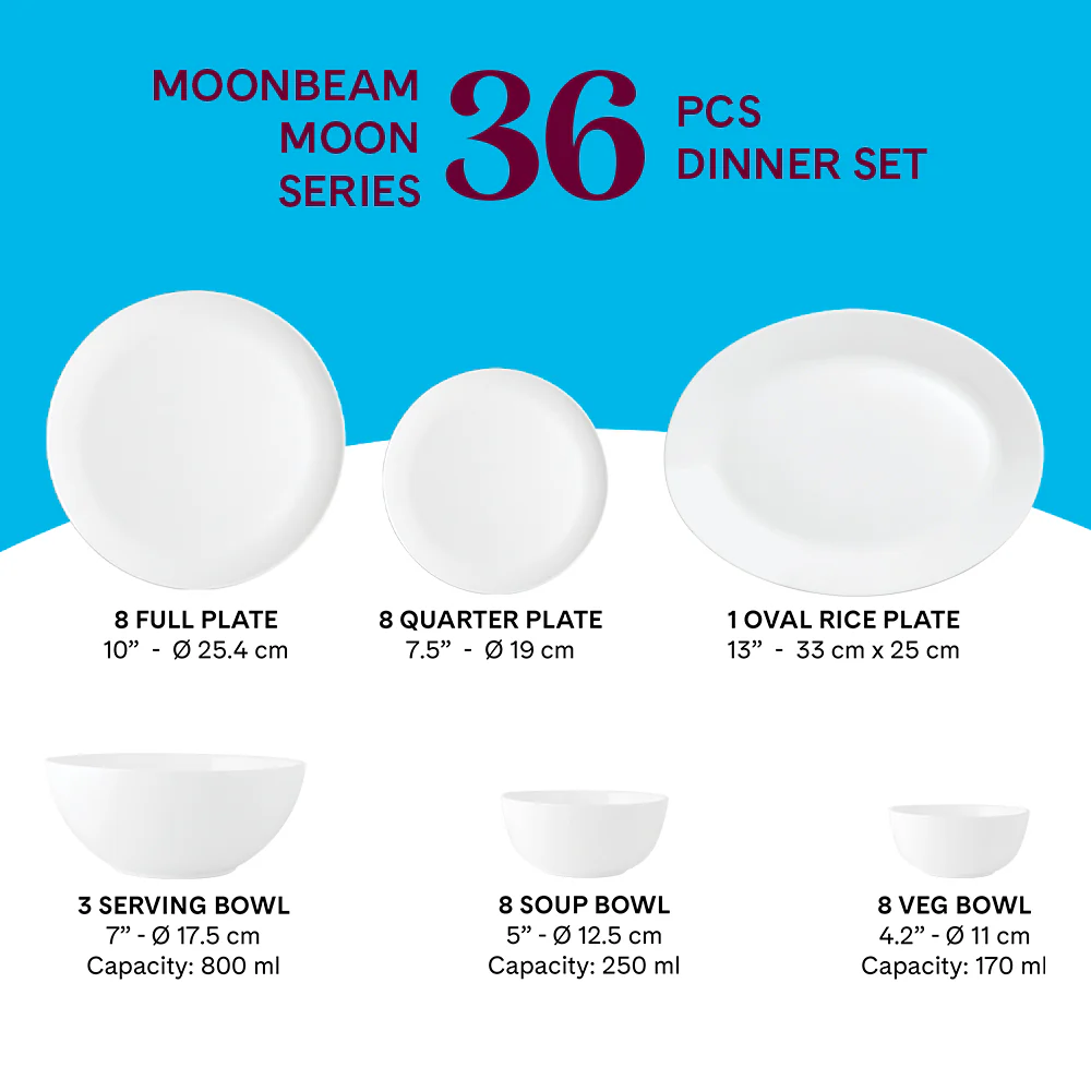 Larah by Borosil Moonbeam Dinner Set, 36 pc
