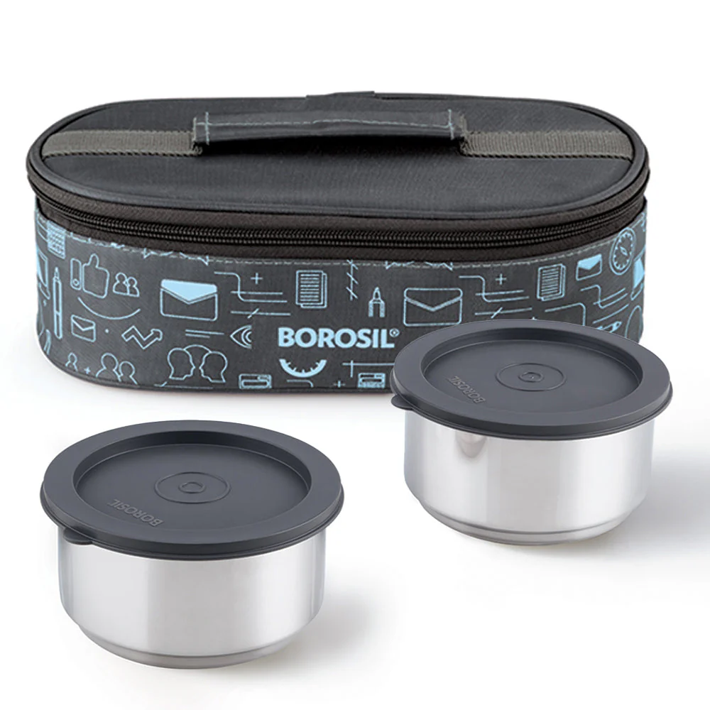 Borosil Carryfresh Lunchbox, Set of 2, Flat (Medium), 280ml