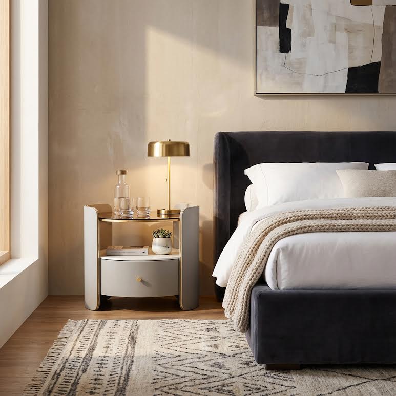 Circular Side Pedestal Grey & Gold