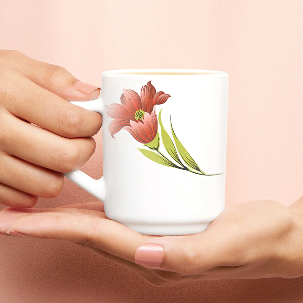 Larah by Borosil Red Iris Mug Set, 240ml x 2