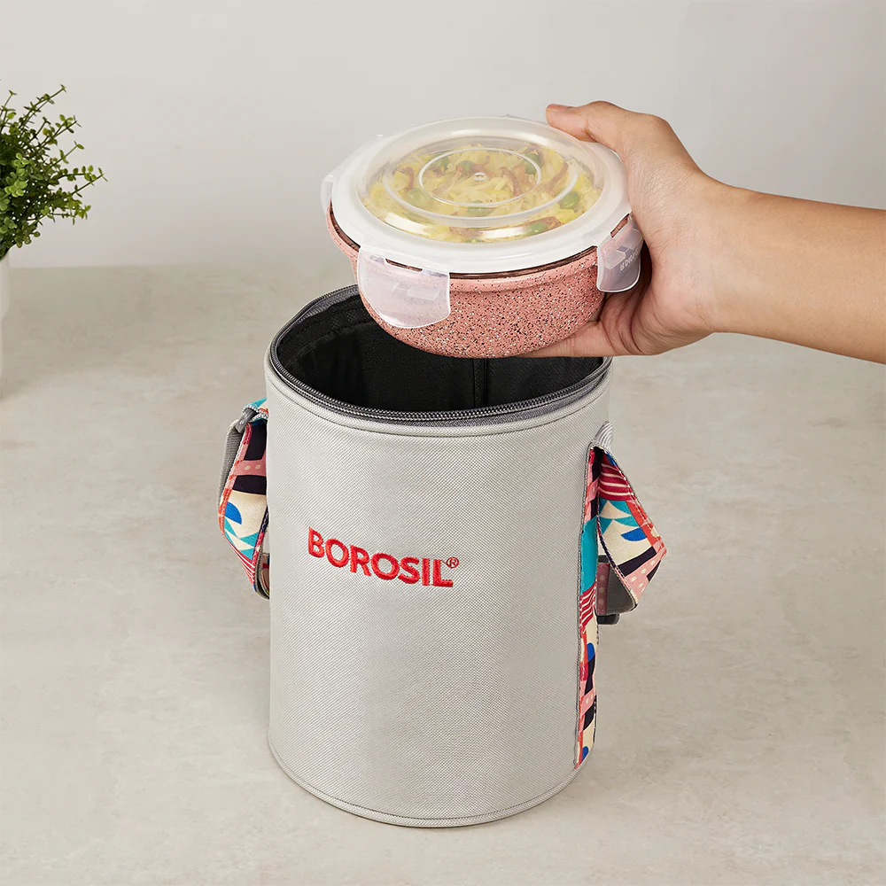 Borosil Kube Pink Glass Lunch Box, Round x 3 (Tall), Set of 3, 400ml