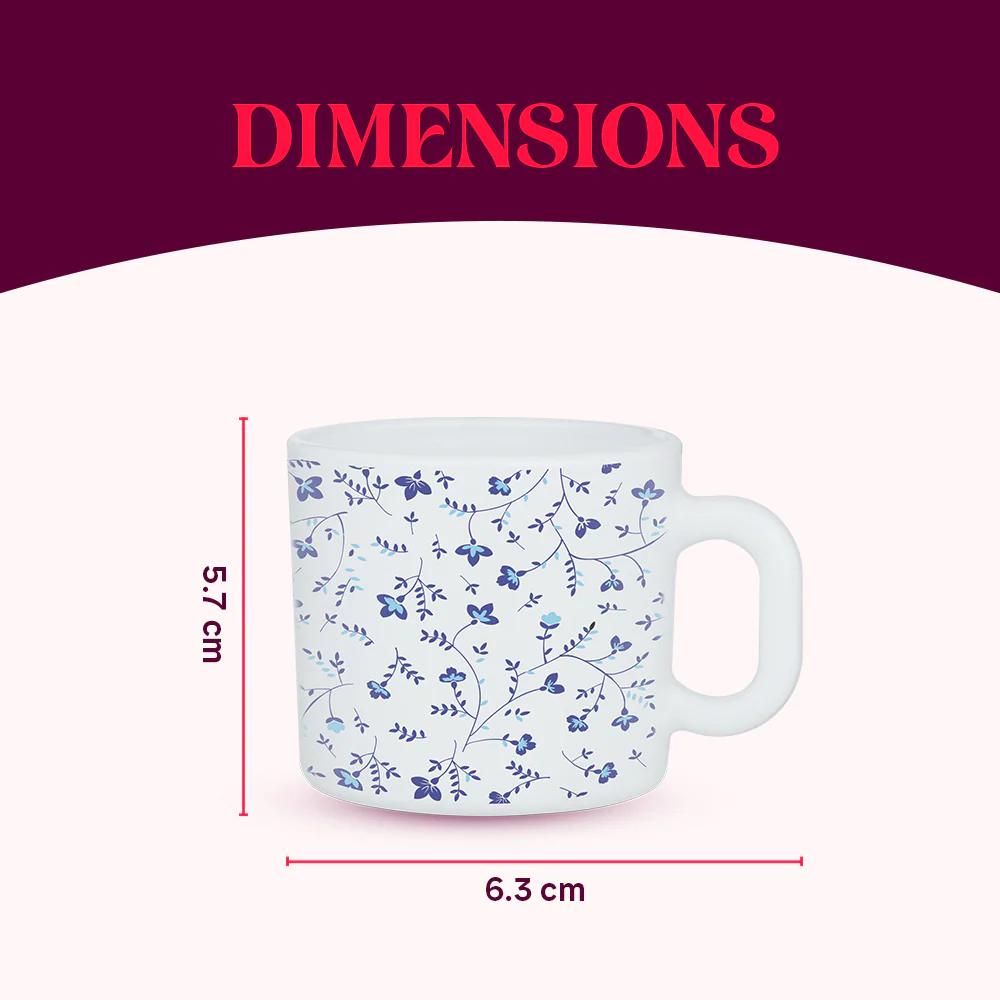 Larah by Borosil Blue Spring Mug Set, 100ml x 6