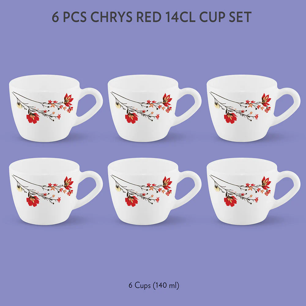 Larah by Borosil Chrys Red Cup Set, 90ml x 6
