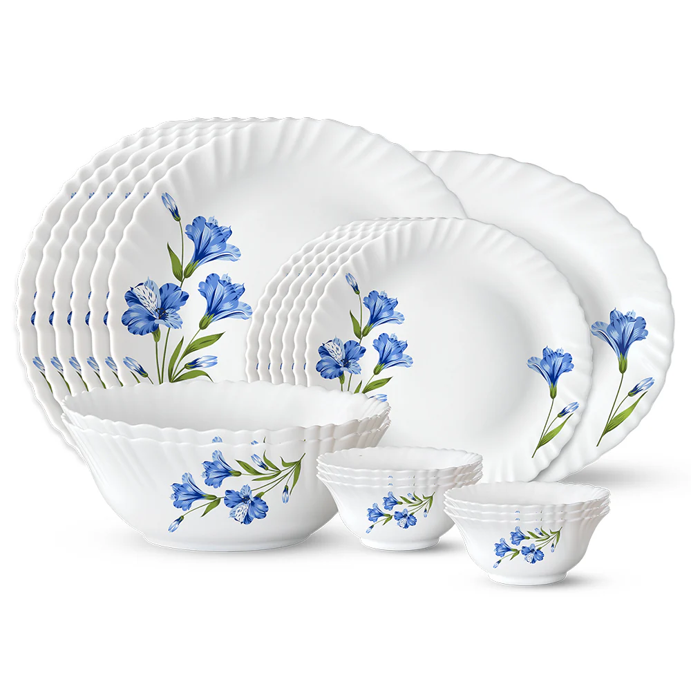 Larah by Borosil, Marina Blue Dinner Set, 21 pc