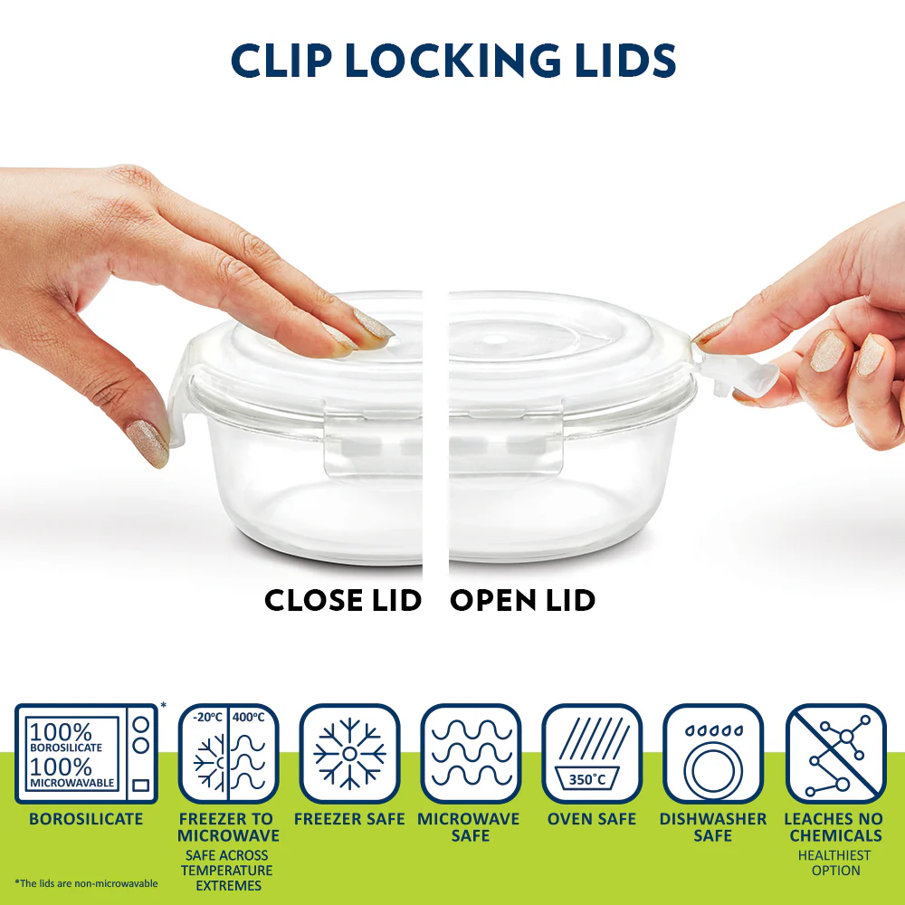 Smile Glass Lunch Box, Round x 3 (Tall), Set of 3, 400ml