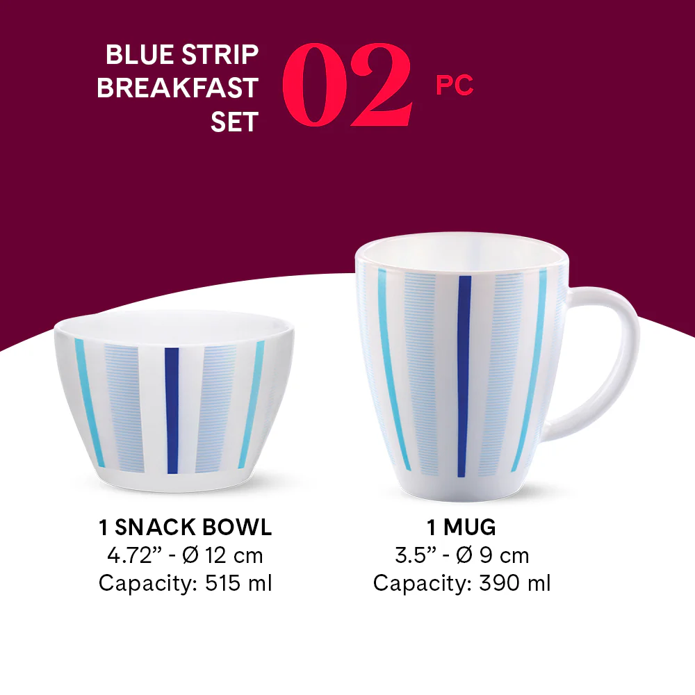 Larah by Borosil Blue Strip Breakfast Set, 2 pc
