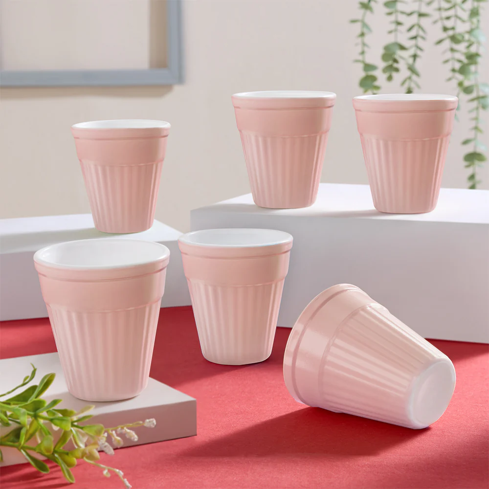 Larah By Borosil Kulhad Set of 6, Pastel Pink, 200ml