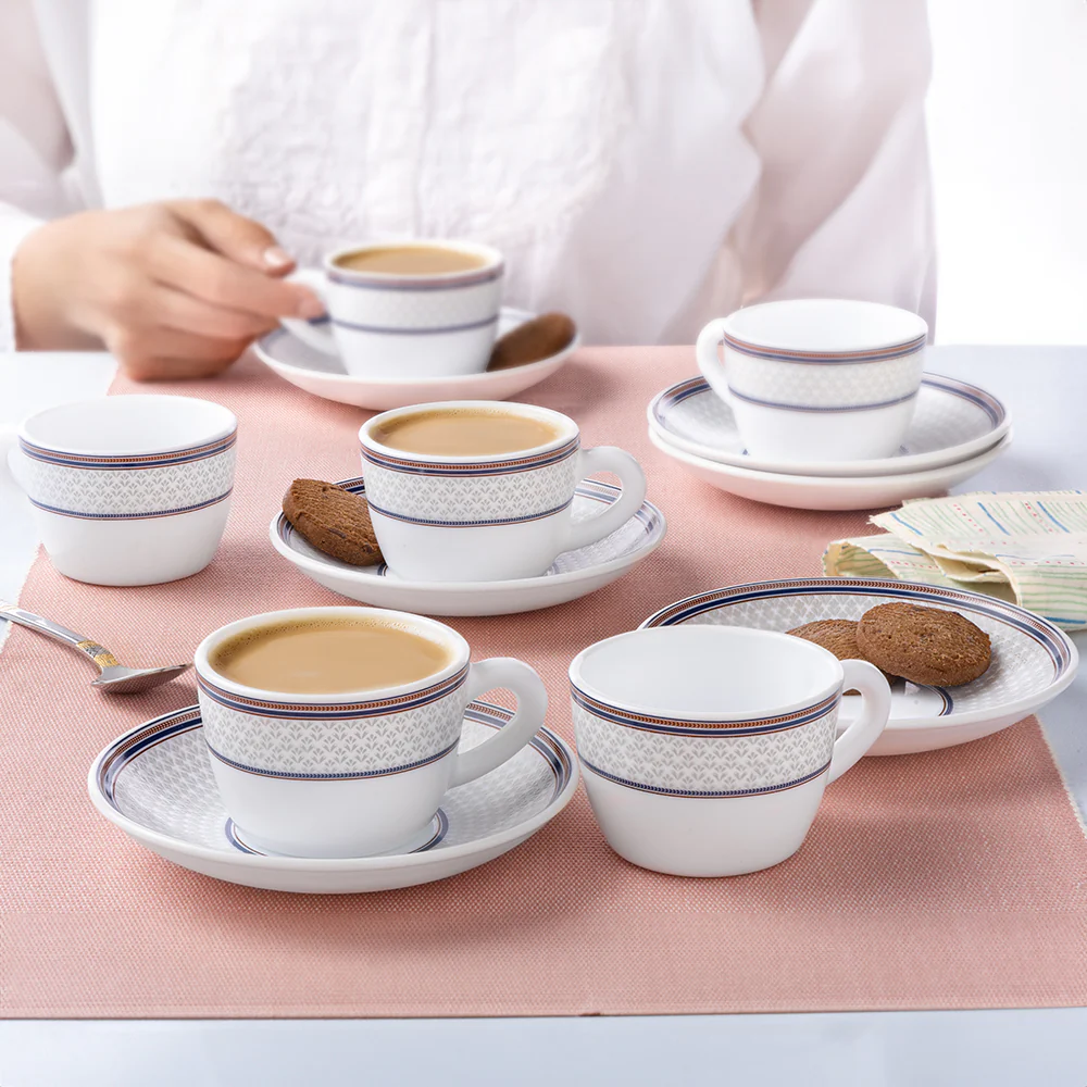 Larah By Borosil Starlight Cup n Saucer Set, 140ml x 12