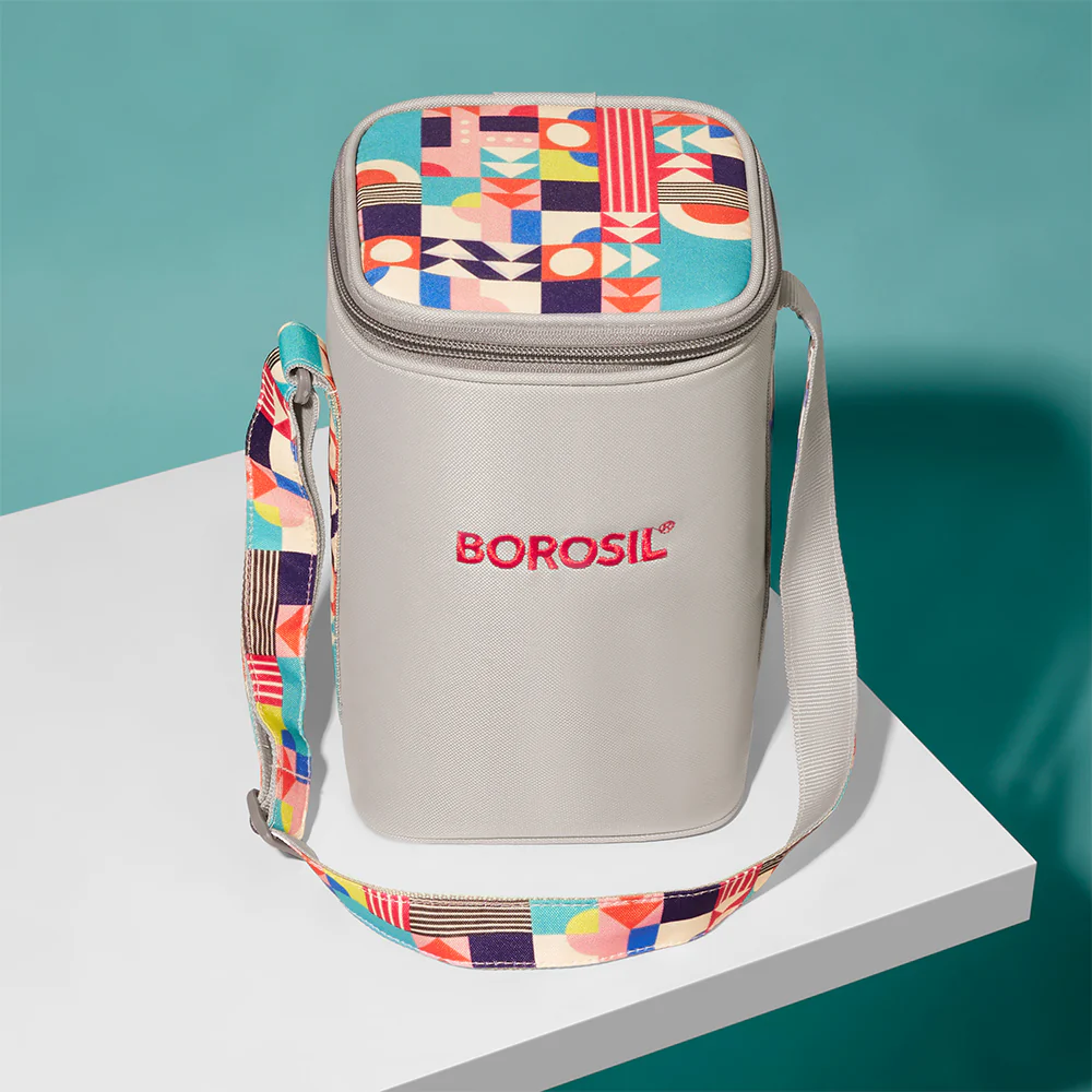 Borosil Kube Pink Glass Lunch Box, Square x 3 (Tall), Set of 3, 320ml