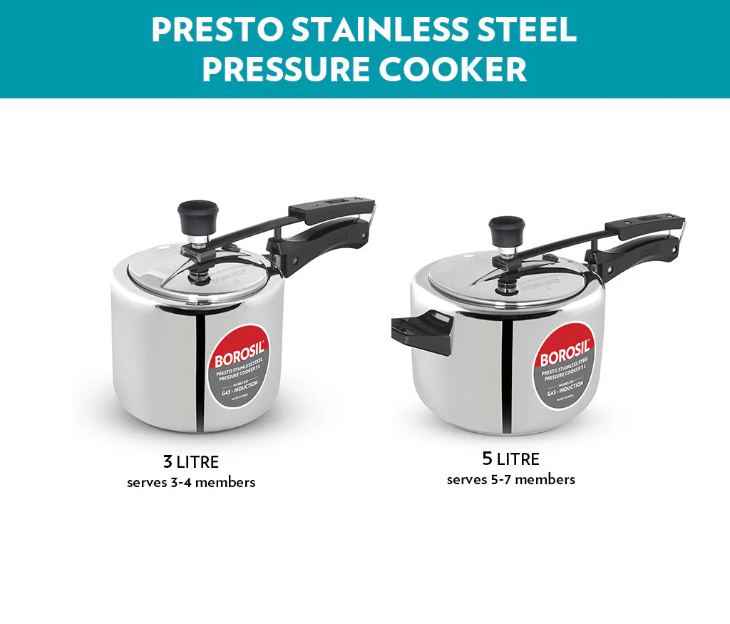 Borosil Presto SS Pressure Cooker, 3L